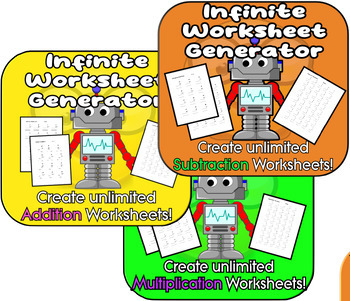 Preview of Infinite Worksheet Generator -Unlimited ADDITION MULTIPLICATION SUBTRACTION Math