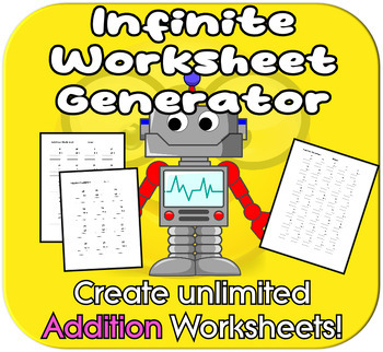 Preview of Infinite Worksheet Generator - Unlimited ADDITION Math Sums - Answer Keys!