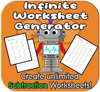 Preview of Infinite Worksheet Generator - Unlimited SUBTRACTION Math Sums - Answer Keys!