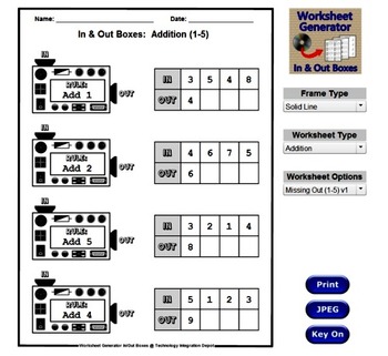 Worksheets: & Out Boxes (Math Worksheet Generator Software)