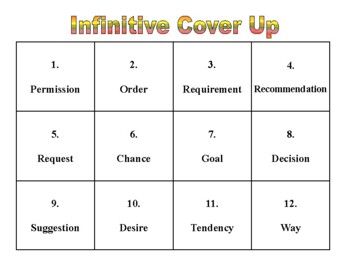 Preview of Infinitive Cover Up Game