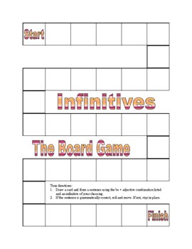 Preview of Infinitives The Board Game: Be + Adjective + Infinitive Combinations