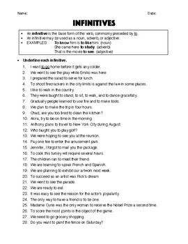 infinitives worksheet answer key by roberts resources