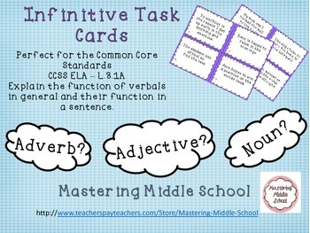Preview of Infinitives and Their Functions Task Cards - Common Core aligned