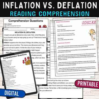 Preview of Inflation & Deflation Worksheets,Reading Comprehension Passage,Digital & Print