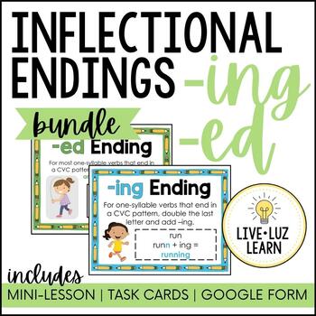 Preview of Inflectional Ending (-ed and ing) Mini-Lessons & Task Card BUNDLE