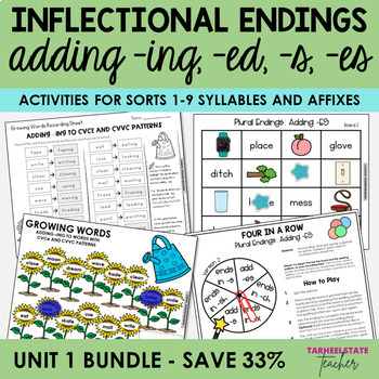 Preview of Inflectional Endings ING, ED, S, ES Syllables Affixes Games and Activities Bundl