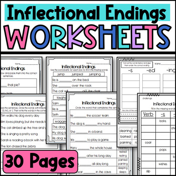 Preview of Inflectional Endings Worksheets Suffix ing ed s: Verb Sorts, Cloze, Charts