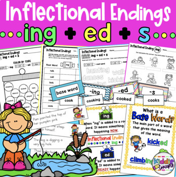 Preview of Inflectional Endings -ing -ed -s Worksheets, Poster, and Activity