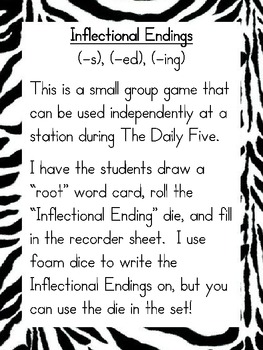 inflectional endings s ed ing game by andrea fisher