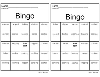 Inflections Bingo by The Real Miss Nelson | TPT