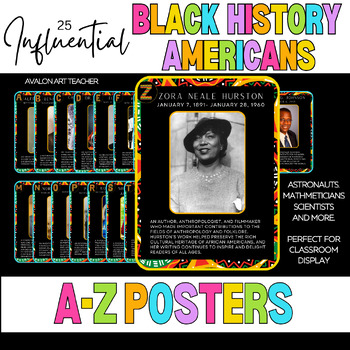 Preview of Influential Black History People Posters A-Z Alphabet Bulletin Board Wall Art