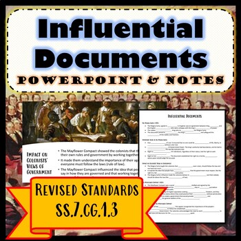 Preview of Influential Documents Colonial Influences PowerPoint & Cloze Notes SS.7.CG.1.3