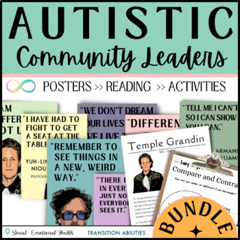 Preview of Influential Famous Autistic Leaders | Posters, Biographies & Worksheets | Bundle