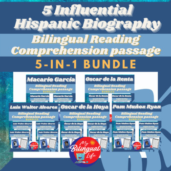 Preview of Influential Hispanic Biography Reading Comprehension Passage Bilingual Bundle 4