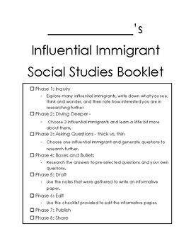 Preview of Influential Immigrant Inquiry Packet