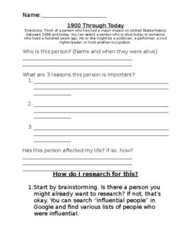 Preview of Influential People Research Worksheet (Editable)