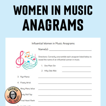 Preview of Influential Women in Music Themed Anagrams Critical Thinking Challenge