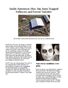 Preview of Info Read Text - Crime and Psychology: Cults- What Really happened in Jonestown?