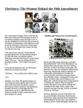 Preview of Info Read Text/Vocab - Women's History Month: The 19th Amendment (no prep/sub)