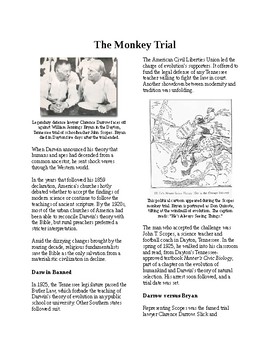 Preview of Info Reading Text - 1920's Old Values v. New Values: The Scopes Monkey Trial