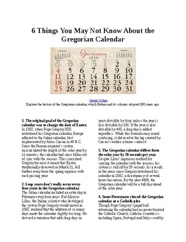 Preview of Info Reading Text - 6 Things you many not know about the Gregorian Calendar