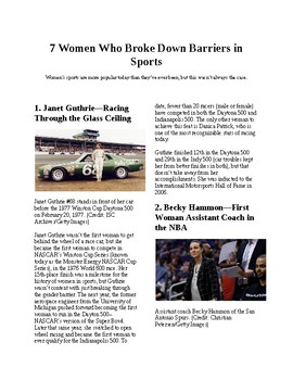 Preview of Info Reading Text - 7 Women who broke down barriers in sports (no prep/sub plans
