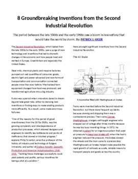 Preview of Info Reading Text - 8 Inventions of the Second Industrial Revolution