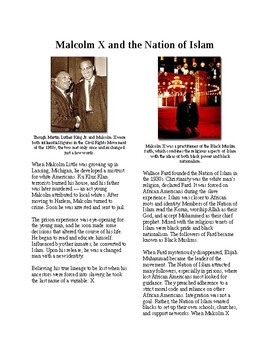 Preview of Info Reading Text - A New Civil Rights Movement: Malcolm X and Nation of Islam