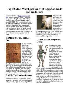 Preview of Info Reading Text - Ancient Egypt: 10 of the Most Worshiped Gods and Goddesses