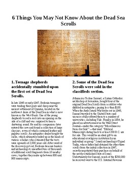 Preview of Info Reading Text-Artifacts: 6 Things You didn't know about the Dead Sea Scrolls