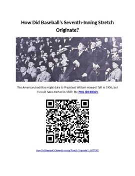Preview of Info Reading Text- Baseball: Where did the 7th Inning Stretch come from? Digital