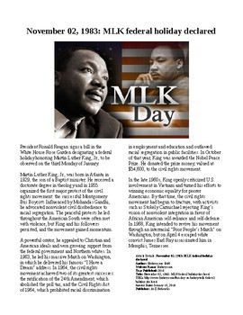 Preview of Info Reading Text - Black History Month: MLK Day declared federal holiday