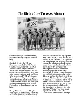 Preview of Info Reading Text - Black History Month: The Birth of the Tuskegee Airmen