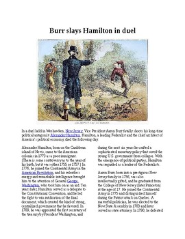 Preview of Info Reading Text - Burr slays Hamilton in a duel (no prep/sub plans)