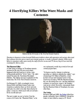 Preview of Info Reading Text - Crime and Psychology: 4 serial killers who wore masks
