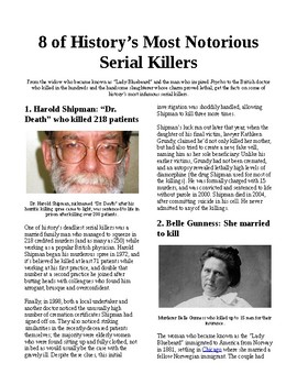 Preview of Info Reading Text - Crime and Psychology: 8 Notorious Serial Killers in History