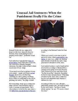 Preview of Info Reading Text - Crime and Punishment: Unusual Jail Sentences (no prep/sub)