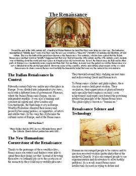 Preview of Info Reading Text - European History: The Italian Renaissance (no prep/sub plan)