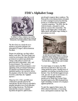 Preview of Info Reading Text - FDR's New Deal: FDR's Alphabet Soup (no prep/sub plans)