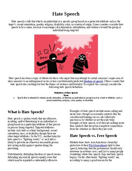 Preview of Info Reading Text - Freedom of Speech: Hate Speech (no prep/sub plans)