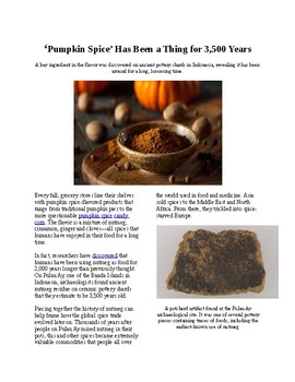 Preview of Info Reading Text - Halloween: Pumpkin Spice has been around for 3500 years!