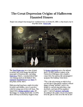Preview of Info Reading Text - Halloween: The Great Depression origins of Haunted Houses