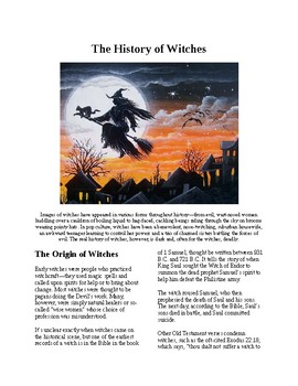 Preview of Info Reading Text - Halloween: The History of Witches (no prep/sub plans)