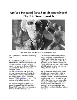 Preview of Info Reading Text- Weird History: US Government is ready for Zombie Apocalypse!