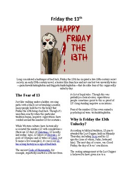 Preview of Info Reading Text - Weird History: History of Friday the 13th