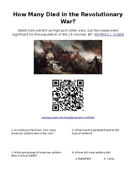 Preview of Info Reading Text - How Many Died in the Revolutionary War? Digital