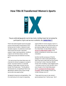 Preview of Info Reading Text - How Title IX Changed Women's Sports