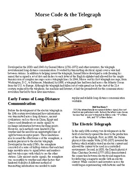 Preview of Info Reading Text - Inventions: Morse Code and the Telegraph (no prep/sub plans)