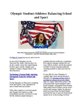Preview of Info Reading Text - Physical Education: Olympic Athletes Balance School & Sports